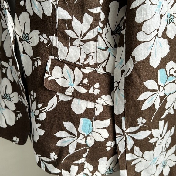 Land’s End 100% Linen Brown/White Floral Print Womens Blazer Classic Size 10 - Picture 13 of 15